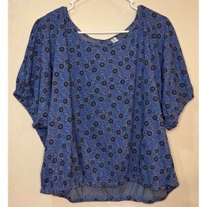 Daily Practice BY Anthropologie Blue Floral Bubble Hem Top Dolman Sleeve L
